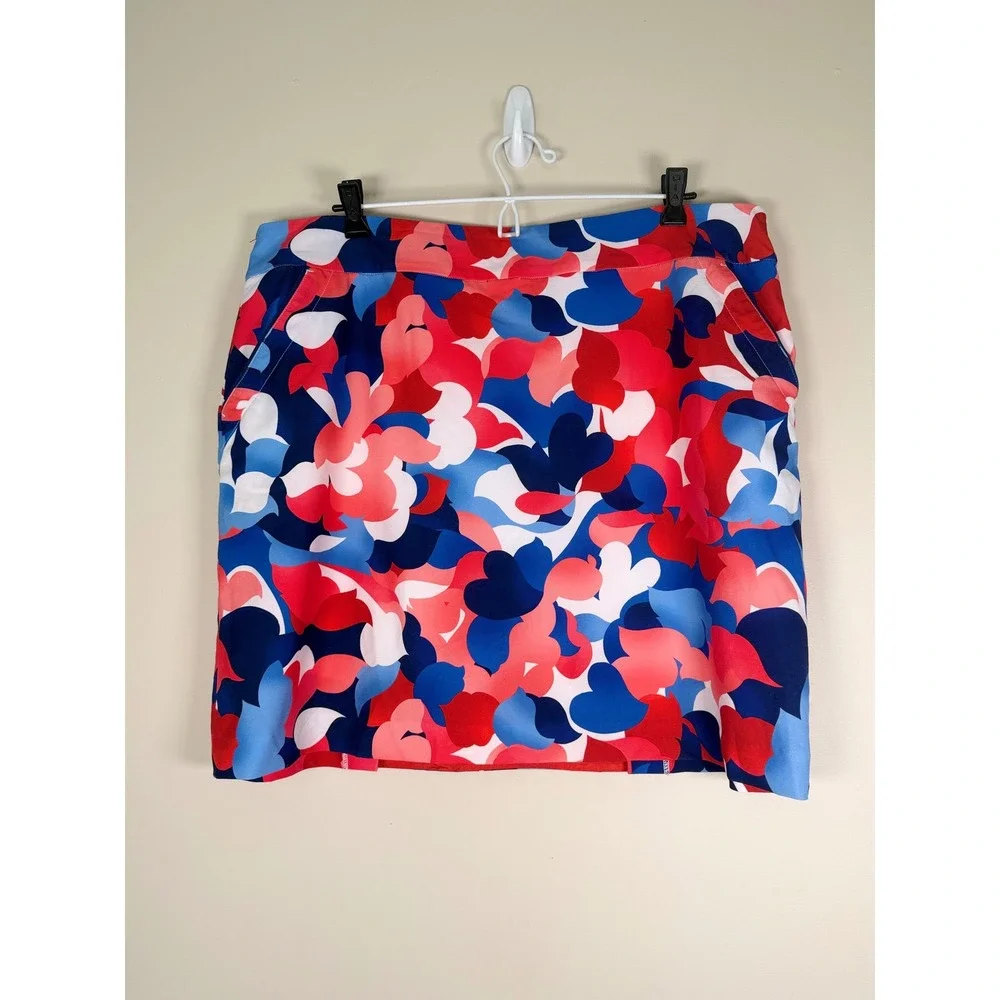 EP New York Women XL Red‎ White Blue Abstract Floral Golf Tennis Active Skort